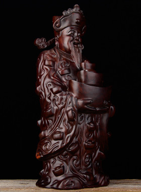 木雕摆件财神爷实木质雕刻佛像木头供奉家居客厅装饰办公工艺礼品