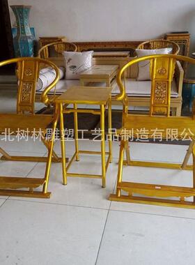 热销故宫贴金彩绘龙椅铸铜桌子茶几摆件家居纯古铜仿铸铜桌子