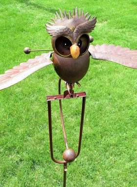 新款铁艺老鹰风车户外艺术装饰园林猫头鹰摆件工艺品