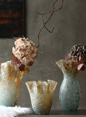 创意仿古褶子手工波浪水培白菜玻璃花瓶家居软装台面口果盘摆件