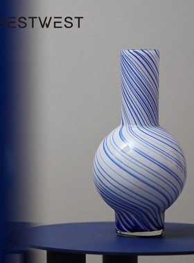 热销博西家居蓝色条纹葫芦水培玻璃花瓶摆件家居软装花器装饰样板