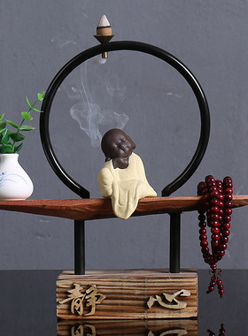 bg54禅意摆件新中式批发倒流香熏炉茶室茶宠陶瓷小和尚客厅家居玄