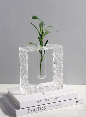 热销现代简约亚克力玻璃花器电视柜样板间透明花瓶摆件客厅名宿花