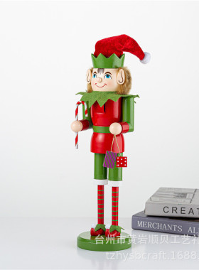 sb58505新38cm红色精灵木质胡桃夹子款圣诞节桌面摆件