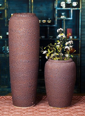 摆件做旧陶瓷花瓶落地大花瓶软装复古景德镇大号陶瓷三件套批发