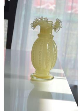 中古芬顿奶油罗马柱水滴浪花边拼色复古白瓜珠手工水养桌面插花器