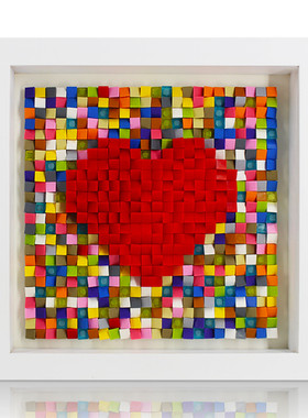 实木手工diy女孩爱心积木相框挂墙男孩立体创意摆台情侣爱心积木