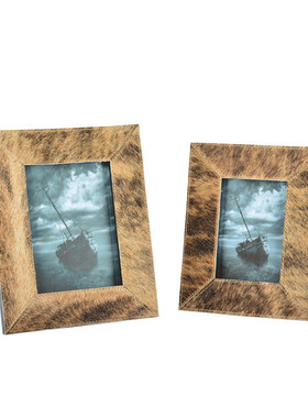 饰品现代中古风虎纹马毛相框样板间卧室画框摆件创意家居软装轻奢