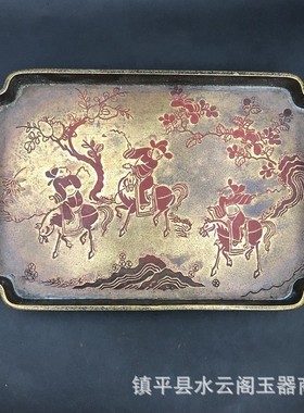 样板间漆绘壶承宋式黄铜托盘铜器铜盘壶垫茶盘干泡台雕刻茶盘手工