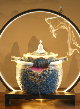 池莲灯装饰品陶瓷流水摆件禅意茶室意境水景循环流水器圈开业礼品