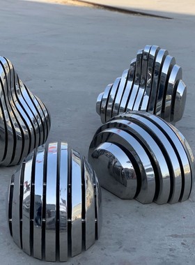 不锈钢水滴雕塑几何块面石头白钢鹅卵石景观造型户外金属摆件草坪