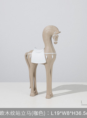 现代仿木质纹理树脂工艺品马摆件客厅办公装饰品动物复古创意摆件