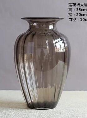 批发杂货莲花坛咖啡色蓝色玻璃花瓶客厅样板房装饰品插花摆件日式