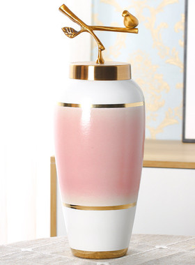 景德镇美式欧陶瓷插花瓶摆件现代美式客厅家居酒柜装饰品干花瓶子