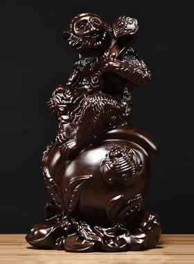 实木雕刻猴子工艺品十二生肖猴中式家居装饰摆设新居乔迁送礼摆件