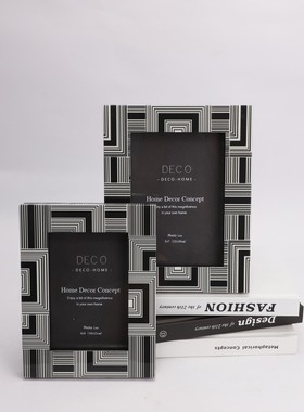 饰品摆件木质烤漆皮革相框6寸7寸画框样板房书房桌面软装现代简约