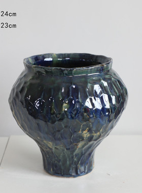 窑变釉蓝克莱因花盆陶瓷工艺品摆件陶瓷花瓶油画风家居装饰品
