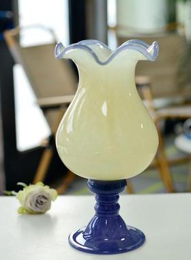 手工制作一级中古黑白赫本湖水绿侘玻璃花瓶奶白罗马风灯寂客厅