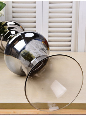 欧式现代玻璃花瓶低调奢华镀银水晶喇叭口高脚渐变色玻璃瓶工艺品