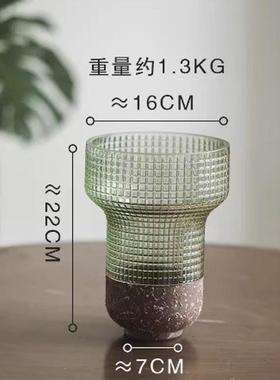 石敞口苔玻璃花瓶水培插花高款绿色创意复古直筒花器餐桌装饰摆件