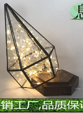 72h包邮!工厂玻璃锡黑6边钻底部开口几何火树银花小夜灯直销灯罩
