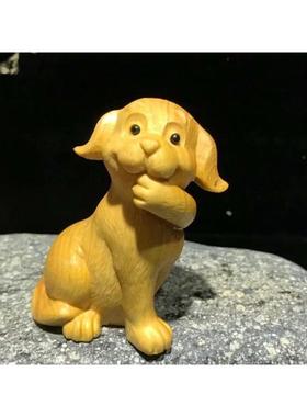 热销湖北小叶黄杨木木质三不狗呆萌可爱小狗狗茶宠精雕工艺品手把