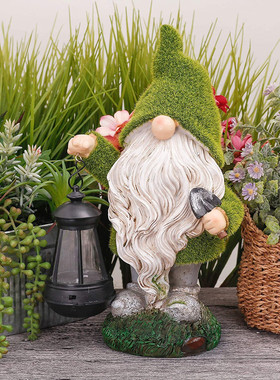 太阳能花园摆件树脂小矮人呼啦圈无脸老人树脂工艺品装饰玻璃球灯