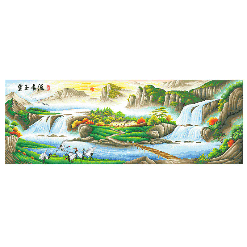 金玉长流十字绣2024新款线绣客厅大幅高端风景山水画名画自己刺绣,淘宝优惠券,粉丝福利购,淘宝优惠卷
