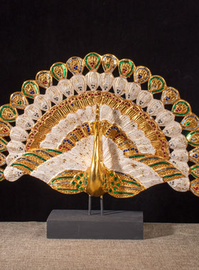 热销泰国实木孔雀开屏东南亚客厅摆设摆件家居饰品风格玄关装饰工