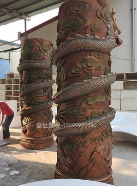 热销大型玻璃钢仿铜龙柱酒店酒楼商场柱造型大厅厂家大型罗马柱