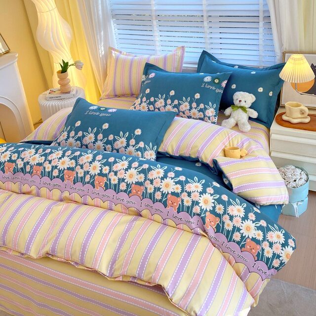 Twill grinding four-piece set 1.5m1.8m four seasons universal household sheets and quilt cover student dormitory three-piece set cover