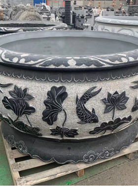 石雕鱼缸青石仿古水缸花盆大理石别墅鱼水缸荷花庭院园林景观摆件