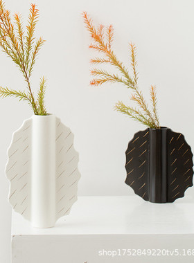 热销家居陶瓷花瓶摆件客厅民宿中古扇形花插哑光电视柜高级感花瓶