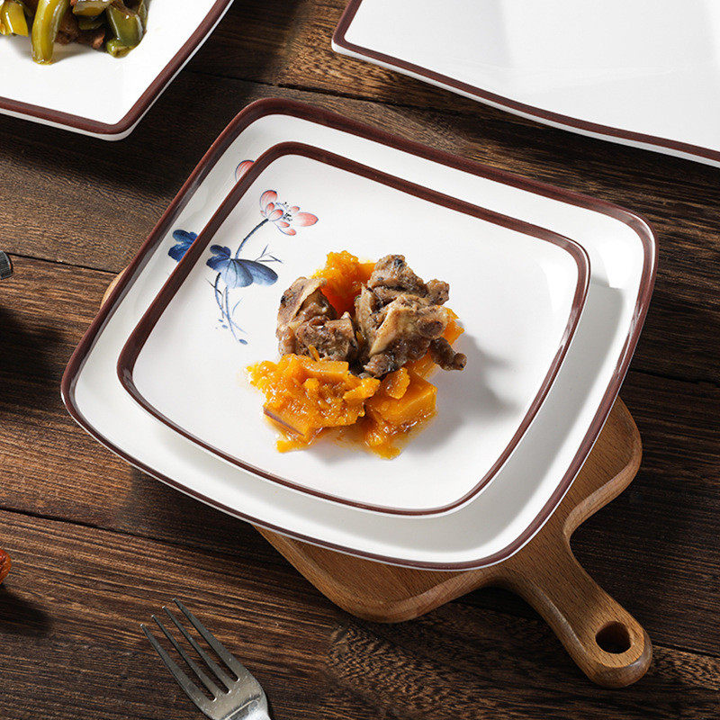 密胺盘子10个装商用仿瓷正方形四方翘脚塑料碟子快餐炒菜盖浇饭盘,淘宝优惠券,粉丝福利购,淘宝优惠卷