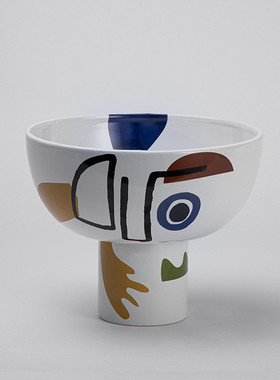 大千新彩色陶瓷人脸花瓶创意可爱趣味现代家居花器果盘装饰摆件