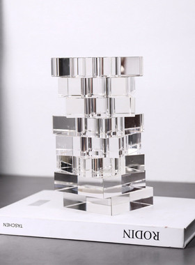 热销现代约极简错位几何透明花瓶样板房客厅水晶花插小花器样板间