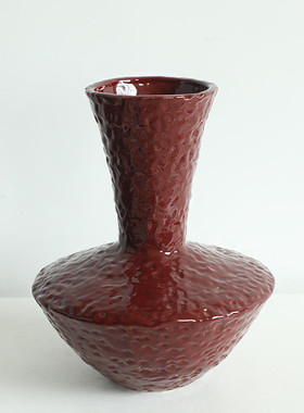 黑色红色陶瓷日式花瓶家居装饰摆件客厅小众轻奢茶室插花高级感器