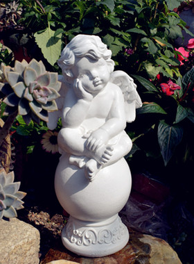 美式乡村装饰品花园庭院园林景观树脂天使摆件雕塑店铺客厅复古