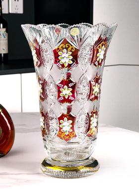 热销捷克进口波西米亚水晶玻璃真金描边花瓶轻奢创意家用客厅装饰