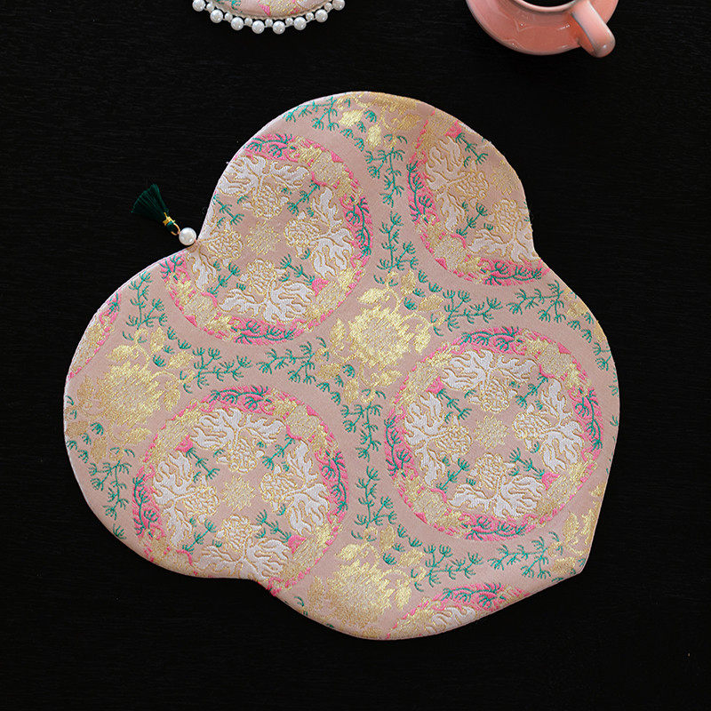 繁野中式织锦刺子绣粉桃心茶席女性高颜值用茶几桌旗干泡席茶垫,淘宝优惠券,粉丝福利购,淘宝优惠卷