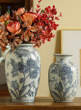 热销新中式仿古做旧冰裂开片陶瓷花瓶复古陶瓷饰品摆件高级感陶瓷