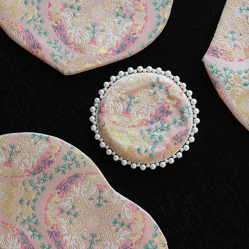 繁野中式织锦刺子绣粉桃心茶席女性高颜值用茶几桌旗干泡席茶垫,淘宝优惠券,粉丝福利购,淘宝优惠卷