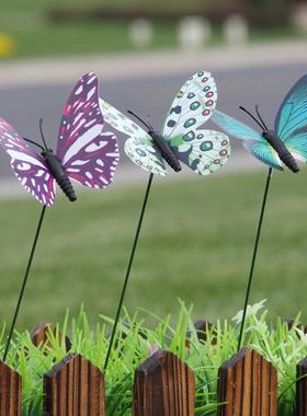 8CM夜光发亮仿真插杆塑料蝴蝶盆栽盆景园艺林假花盆草坪地装饰品