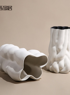 热销博西陶瓷大花瓶设计师白色家居摆件现代简约样板房落地花盆花