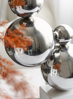 热销现代简约金属几何分子堆积球形摆件样板间售楼处创意轻奢软装