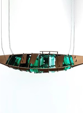 透明铁艺做旧金属亚克力装饰小品大型酒店会所空中吊件雕塑船艺术