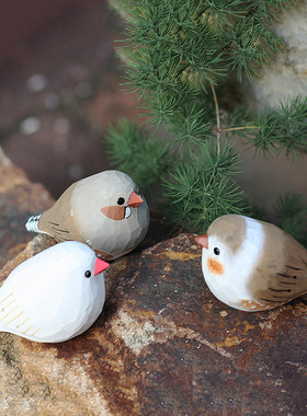 56pc批发鹿胸商店肥啾木雕小鸟珍珠鸟斑妖草雀纯手工实木桌