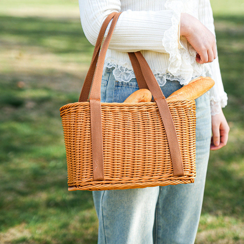 舍里仿藤编织收纳筐购物篮家用买菜篮子手提篮野餐篮子春游水果篮,淘宝优惠券,粉丝福利购,淘宝优惠卷