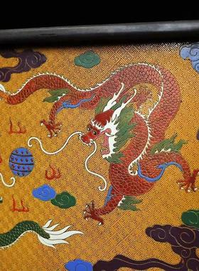 热销珍藏黑檀木铜长方形角茶盘实木托盘雕镇双龙收纳盘