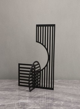 售楼部金属黑色屏风摆件样板房新中式书房客厅家居桌面艺术装饰品